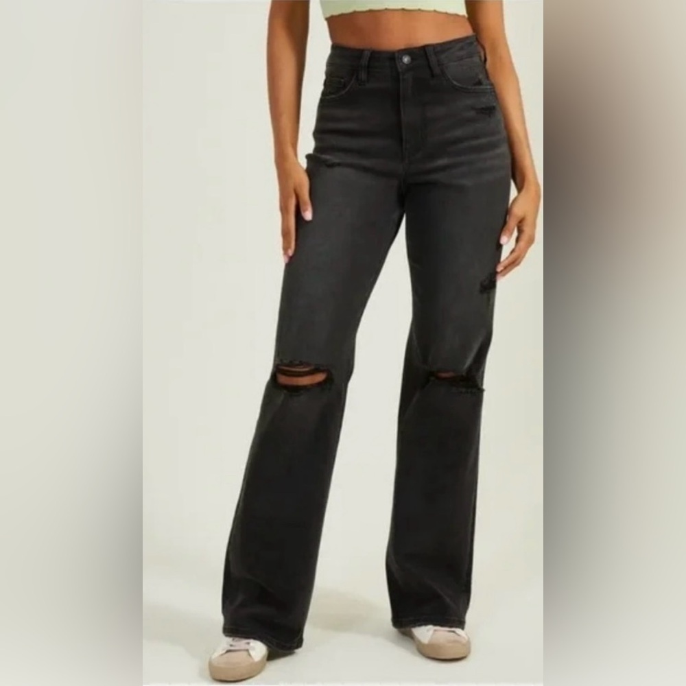 Altar'd State Hilary Straight Leg Jeans Women's Black Distressed Jeans